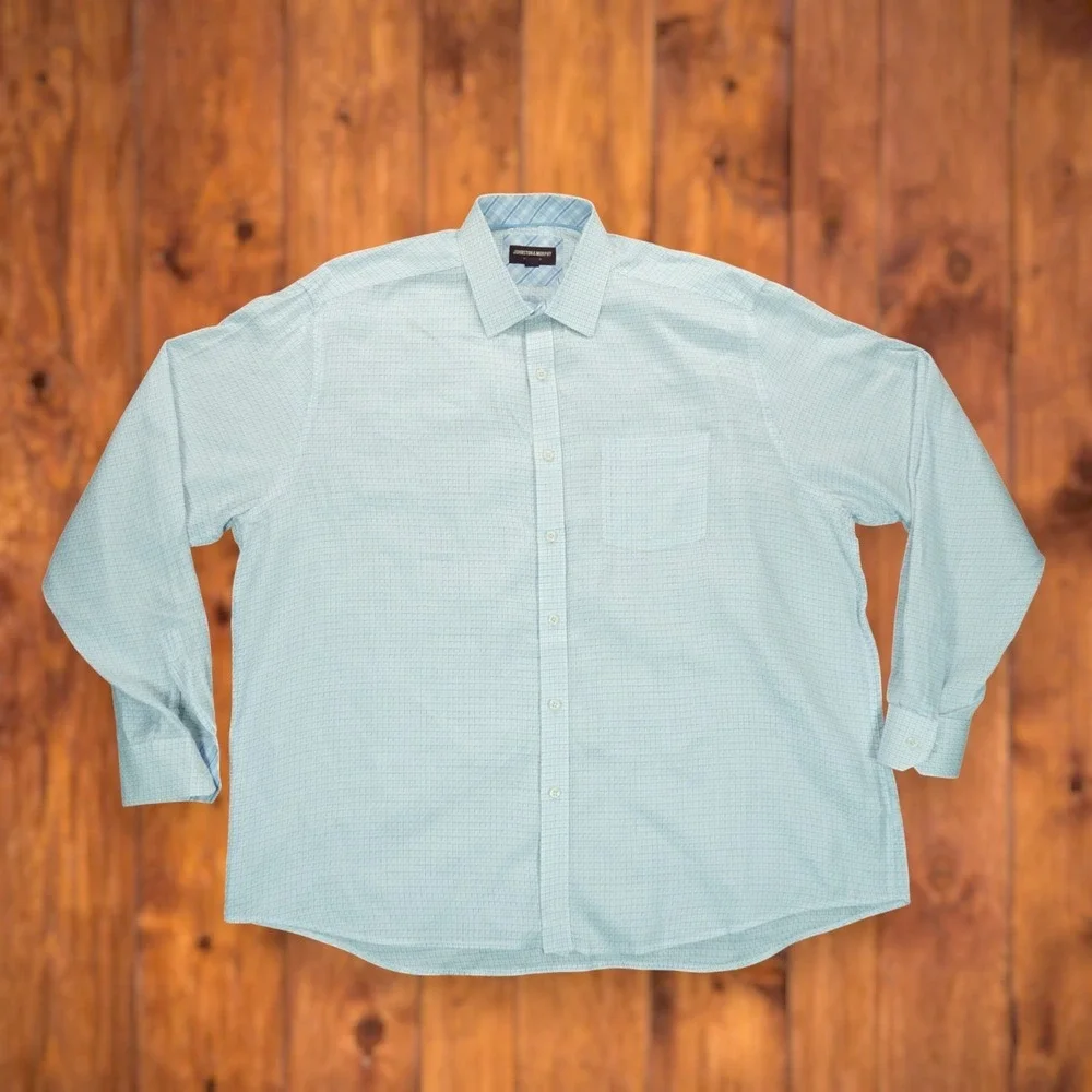 Johnston & Murphy Dress Shirt Mens 2XL Long Sleeve Blue & White ~ EUC